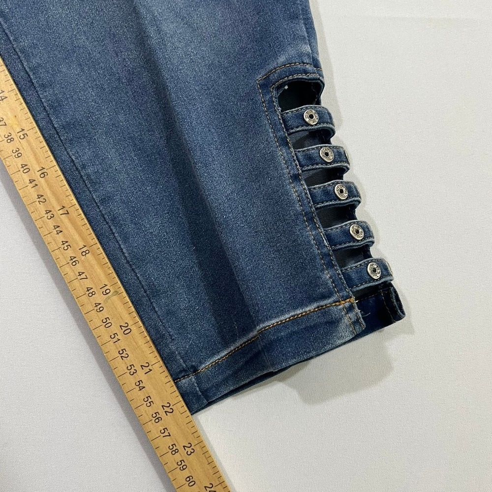 Lili-B Womens 8 Pull On Crop Jeggings Medium Wash Stretch Jeans Rhinestone Ankle - Picture 8 of 13